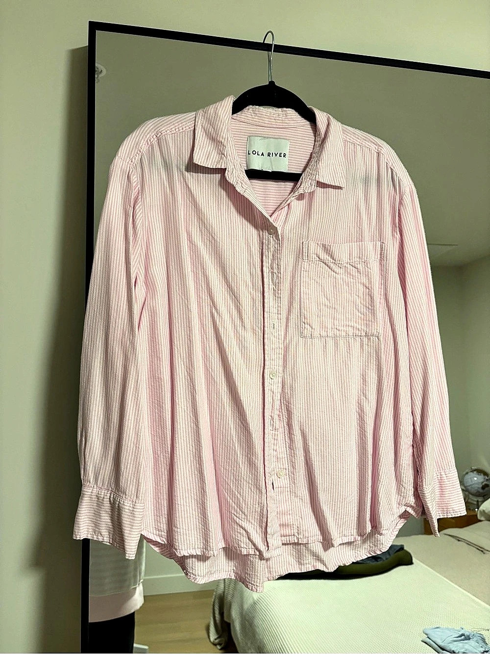Lola River Striped Button Down in Pink & White